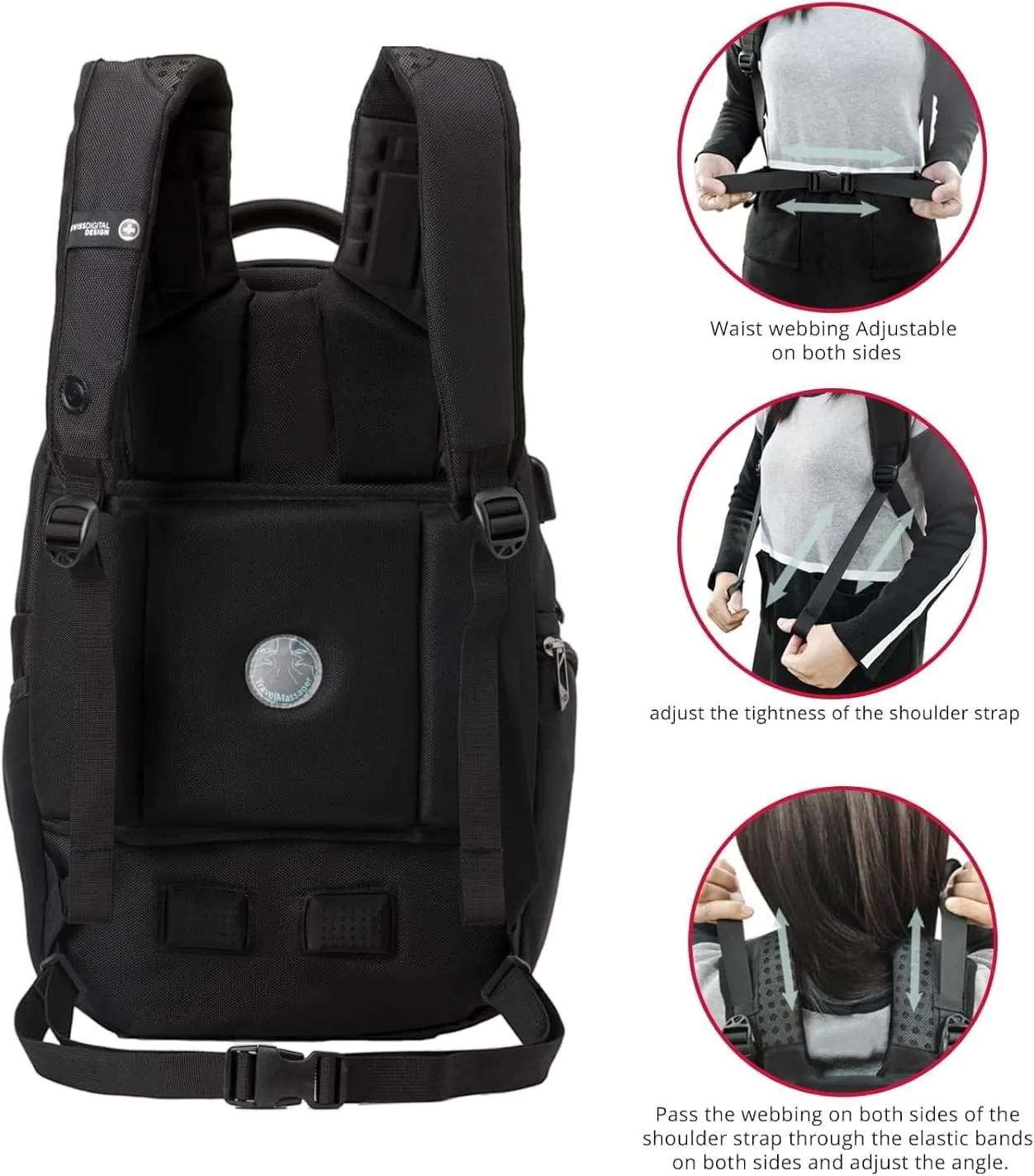 Swissdigital Design Travel Laptop Backpack, Business Sturdy Laptops Backpack for Work, with Massage Function, USB Charging Port, Computer Bag Gift for Men & Women Fits 15.6 Inch Notebook