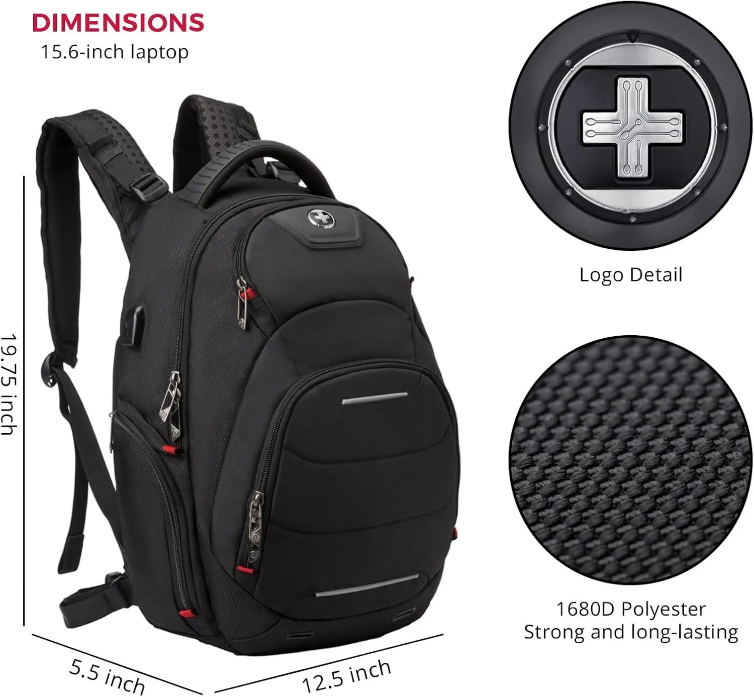 Swissdigital Design Travel Laptop Backpack, Business Sturdy Laptops Backpack for Work, with Massage Function, USB Charging Port, Computer Bag Gift for Men & Women Fits 15.6 Inch Notebook