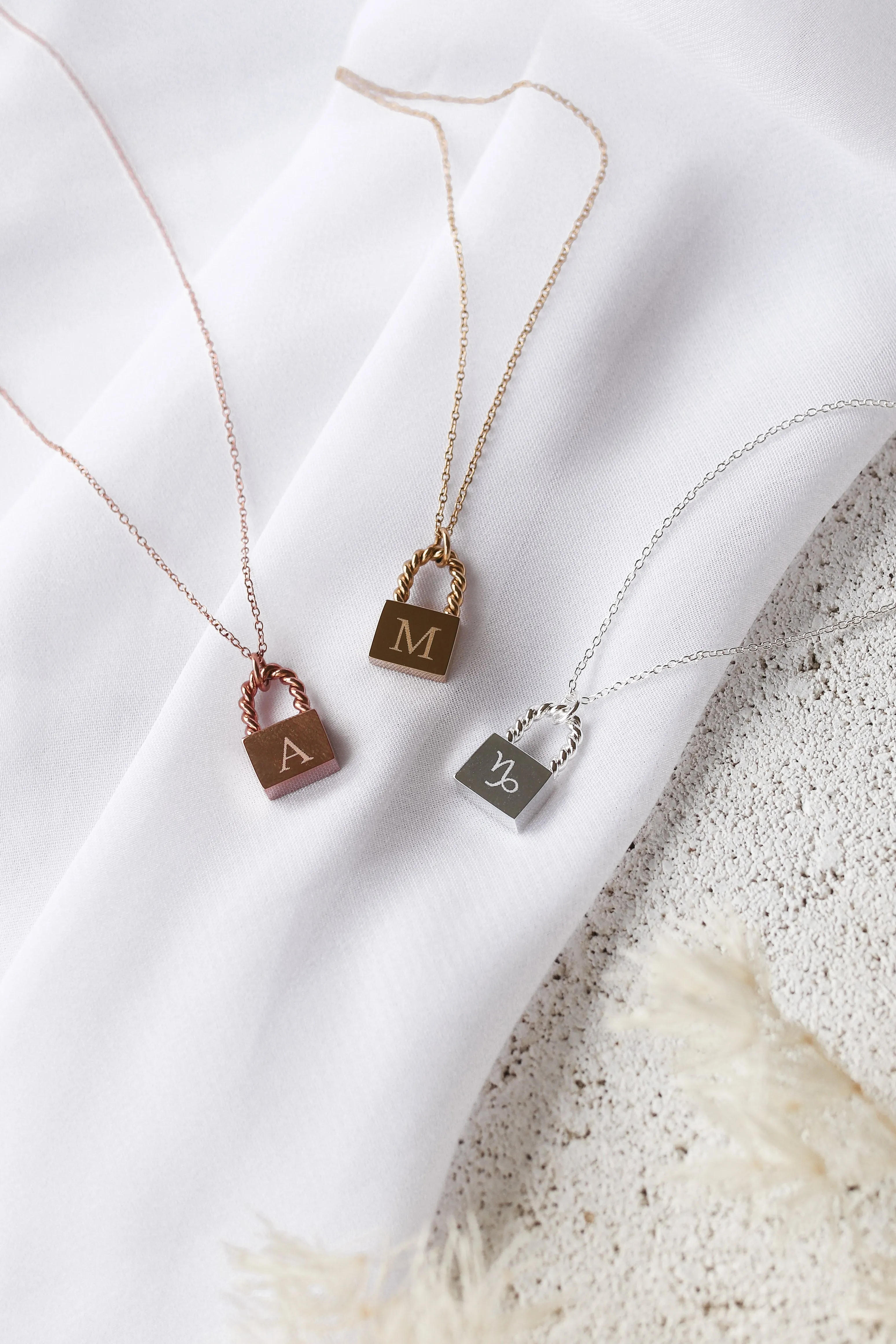 Sylvie - Stainless Steel Engraved Padlock Necklace