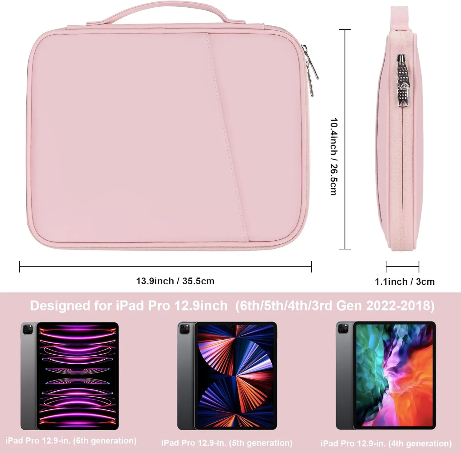 Tablet Bag for Women, Padded Carrying Sleeve Case for iPad Pro 12.9 M2/M1/2018-2020, Surface Pro 9/8/X, 12.4” Galaxy Tab S9 /S8  (PU-Pink12.9)