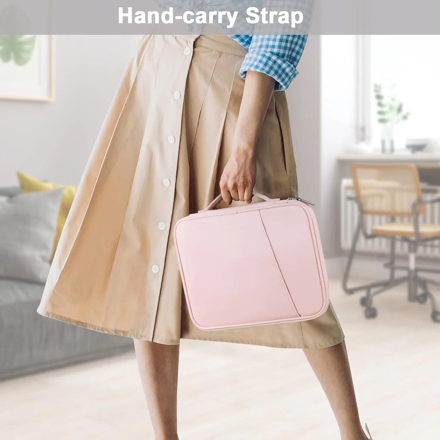 Tablet Bag for Women, Padded Carrying Sleeve Case for iPad Pro 12.9 M2/M1/2018-2020, Surface Pro 9/8/X, 12.4” Galaxy Tab S9 /S8  (PU-Pink12.9)