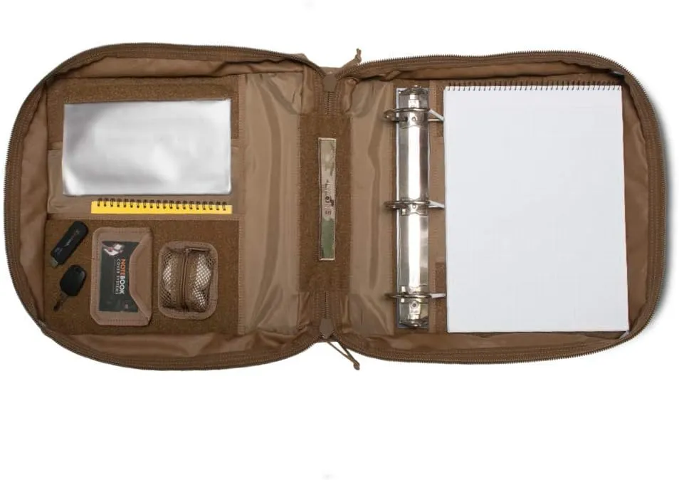 TACTICAL NOTEBOOK COVERS Tactical 3-Ring Binder Cover System | Zippered Padfolio Organizer Bag with Leather Handle | Fits 1.5” to 2” Binders | Durable Field Use Organizer (Coyote Brown)