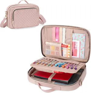 Teamoy Journal Supplies Storage Case, Journal Supplies Holder with Detachable Pen Slots, Travel Organizer Holder for B5 Notebooks, Planner, Pens, Journal Supplies and Accessories, Pink Quilted