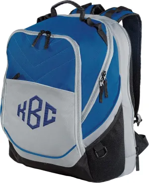 TEEAMORE Custom Travel Laptop Backpack Add Your Embroidered Monogram Computer Water Resistant Bag Royal Grey Black