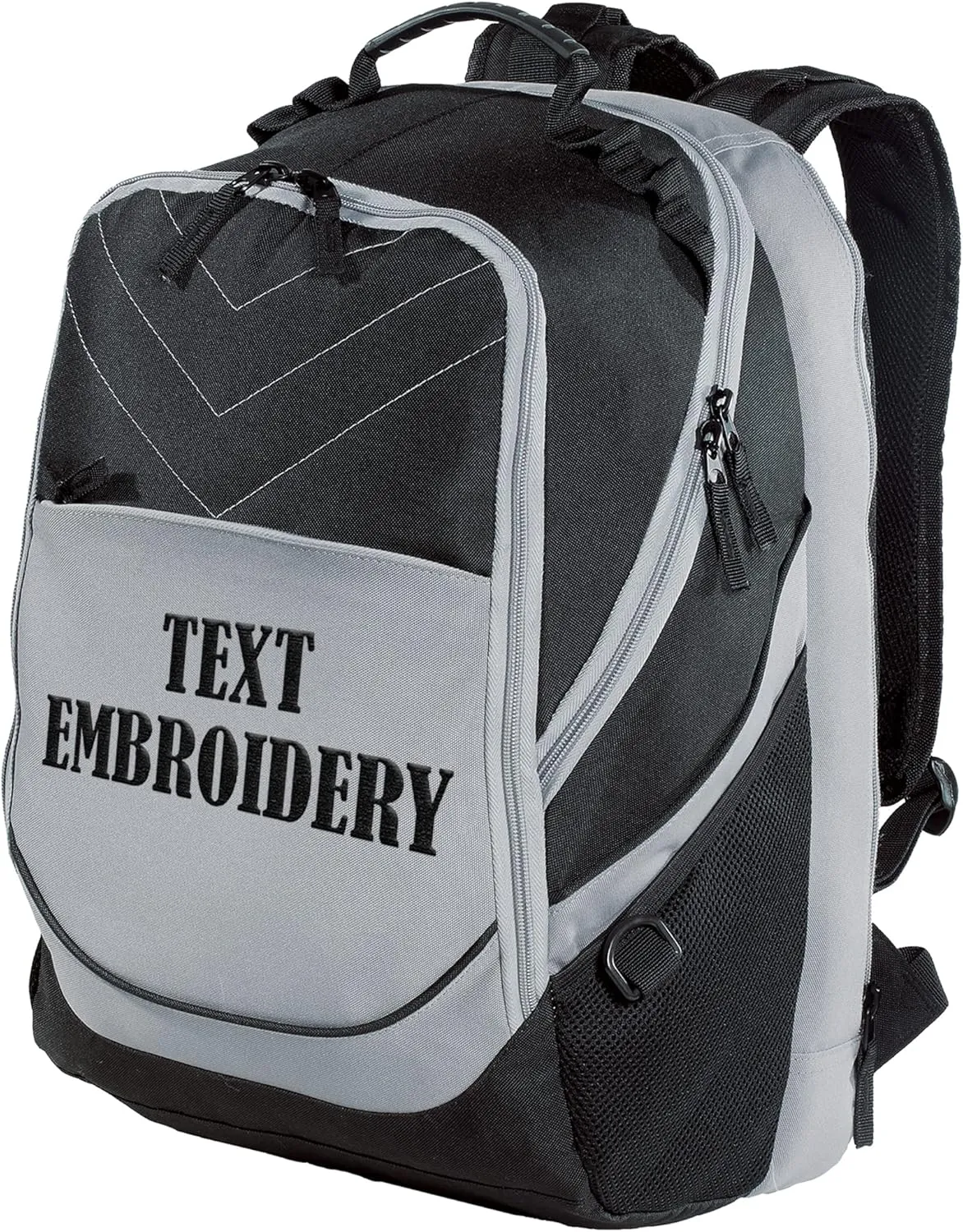 TEEAMORE Custom Travel Laptop Backpack Add Your Embroidered Text Computer Water Resistant Bag Black Grey