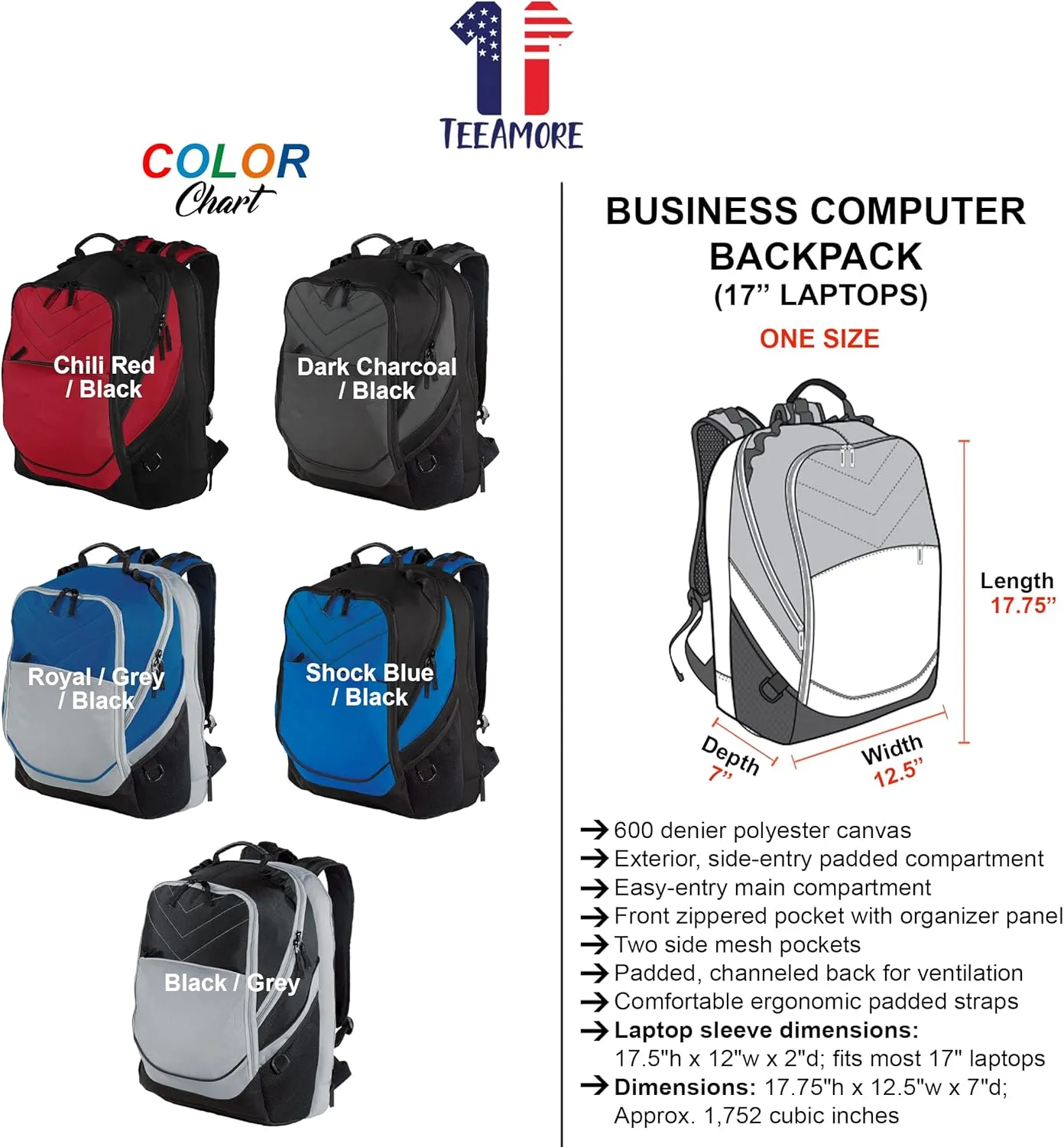 TEEAMORE Custom Travel Laptop Backpack Add Your Embroidered Text Computer Water Resistant Bag Black Grey