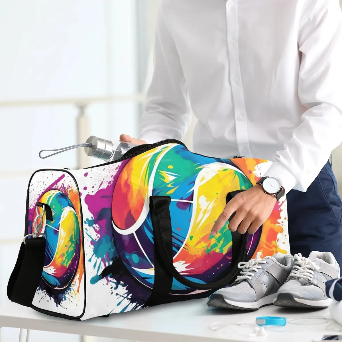 Tennis Ball Patterns Travel Duffel Bag for Women Men Waterproof Foldable Overnight Weekender Bag Large Capacity Sports Gym Bag