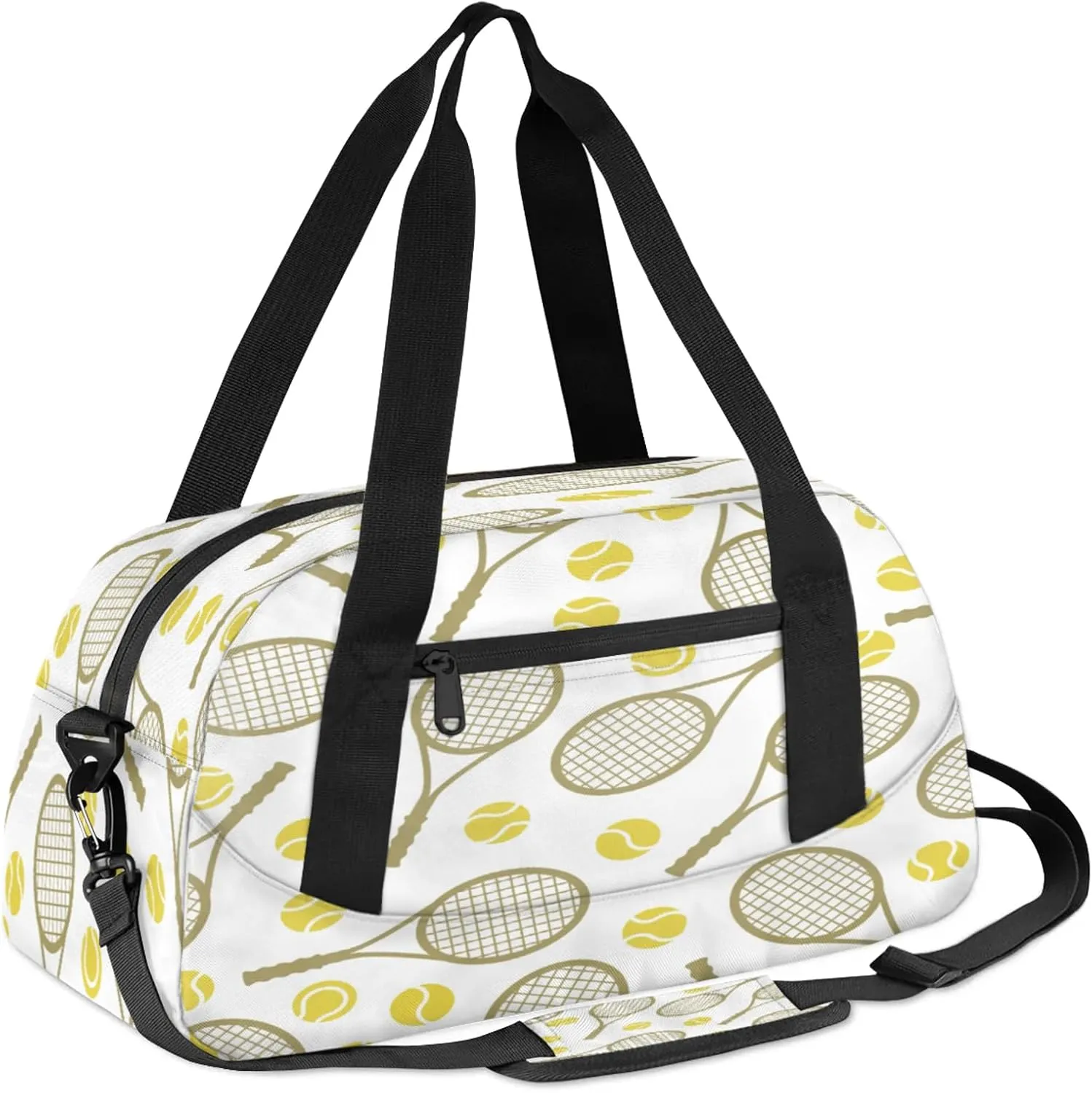 Tennis Pattern Kids Duffel Bag Lightweight Waterproof Sports Gym Bag with Front Zipper Pocket Foldable Weekender Overnight Bag for School Practice Gymnastic Ballet