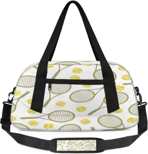 Tennis Pattern Kids Duffel Bag Lightweight Waterproof Sports Gym Bag with Front Zipper Pocket Foldable Weekender Overnight Bag for School Practice Gymnastic Ballet