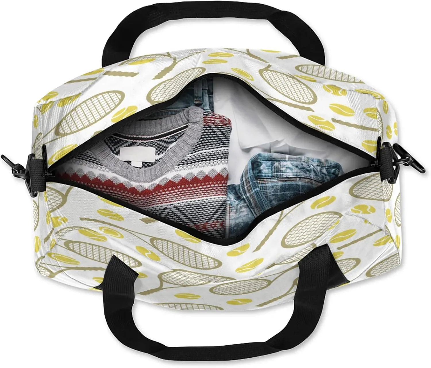 Tennis Pattern Kids Duffel Bag Lightweight Waterproof Sports Gym Bag with Front Zipper Pocket Foldable Weekender Overnight Bag for School Practice Gymnastic Ballet
