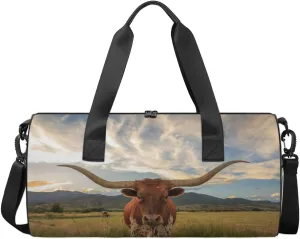 Texas Longhorn Cattle Sports Duffel Bag, Gym Tote Bag Waterproof Weekender Travel Bag for Overnight Travel Luggage Workout Women Men
