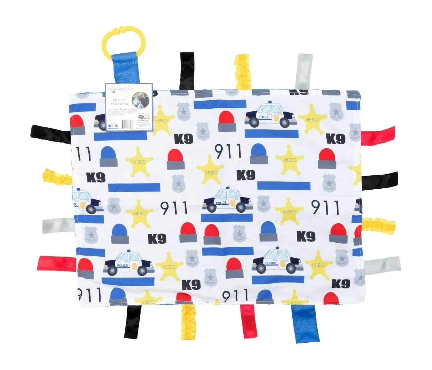 The Learning Lovey Police Baby Tag Security Blanket Sensory Toy