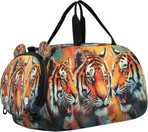 Tiger Kids Overnight Sports Duffel Bags with Shoe Compartment & Wet Pocket Travel Sport Gym Bag for Girls Boys