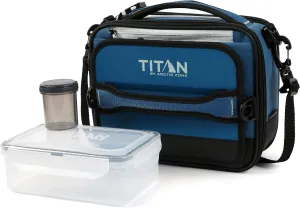 Titan Fridge Cold Crush Resistant Expandable Lunch Bag - With Reusable Gel Ice Packs Plus Food Container Set - Sail Blue