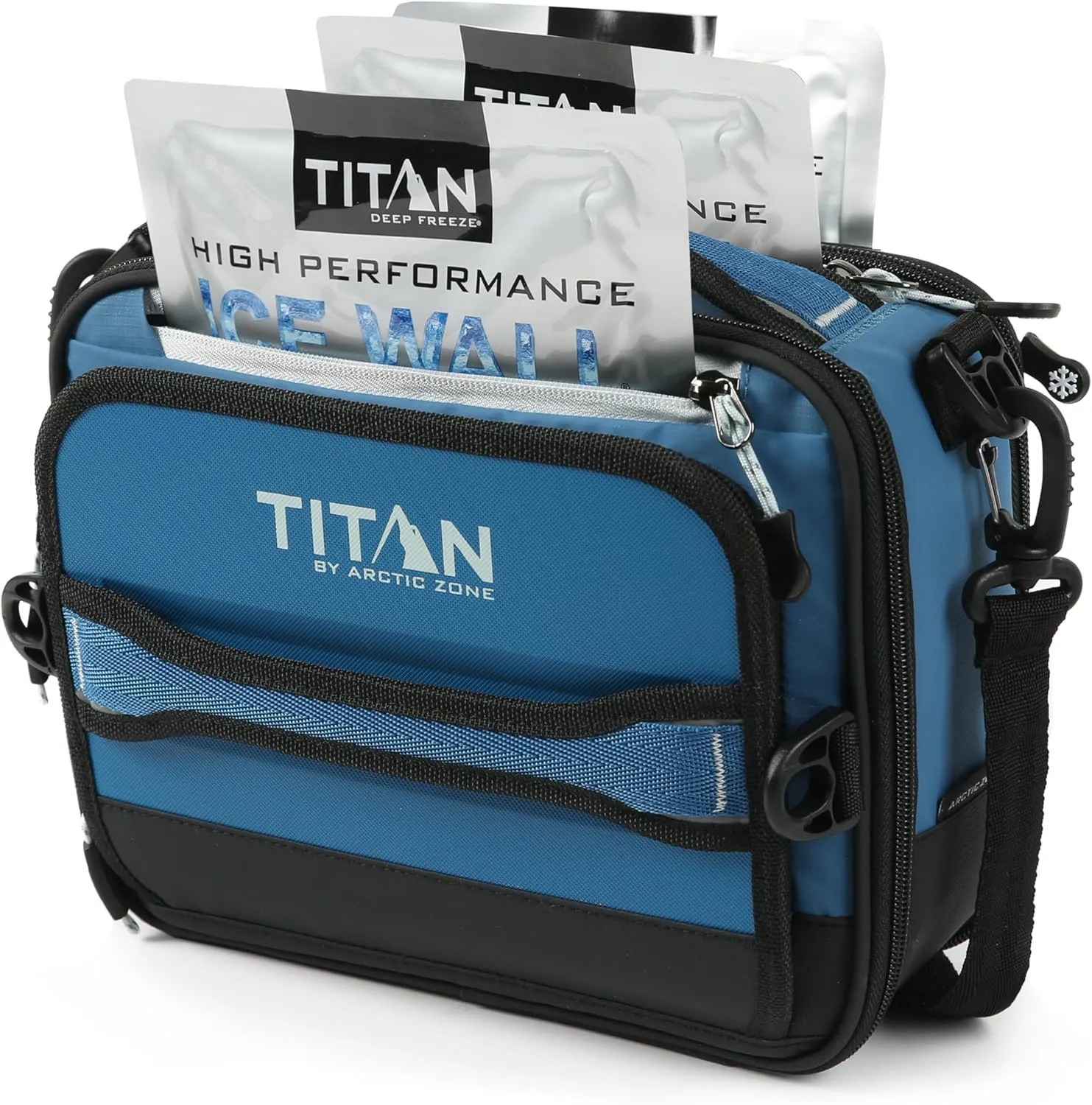 Titan Fridge Cold Crush Resistant Expandable Lunch Bag - With Reusable Gel Ice Packs Plus Food Container Set - Sail Blue