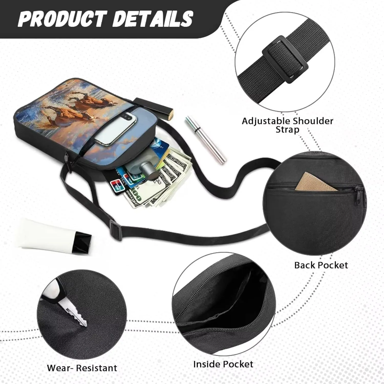 TODIYADDU Stylish Shoulder Bag for Women Men Fashion Messenger Bag Portable Handbags for Notebook Keys Cards Nice Chest Bag