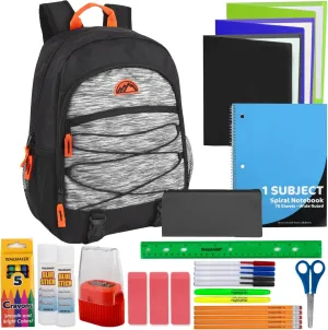 Trail maker Backpack with Supplies | 17 Multipocket Backpack with 30 Piece Stationery Set for Travel, Work - Orange, Black, and Grey Backpack Set, Large, 2672SS
