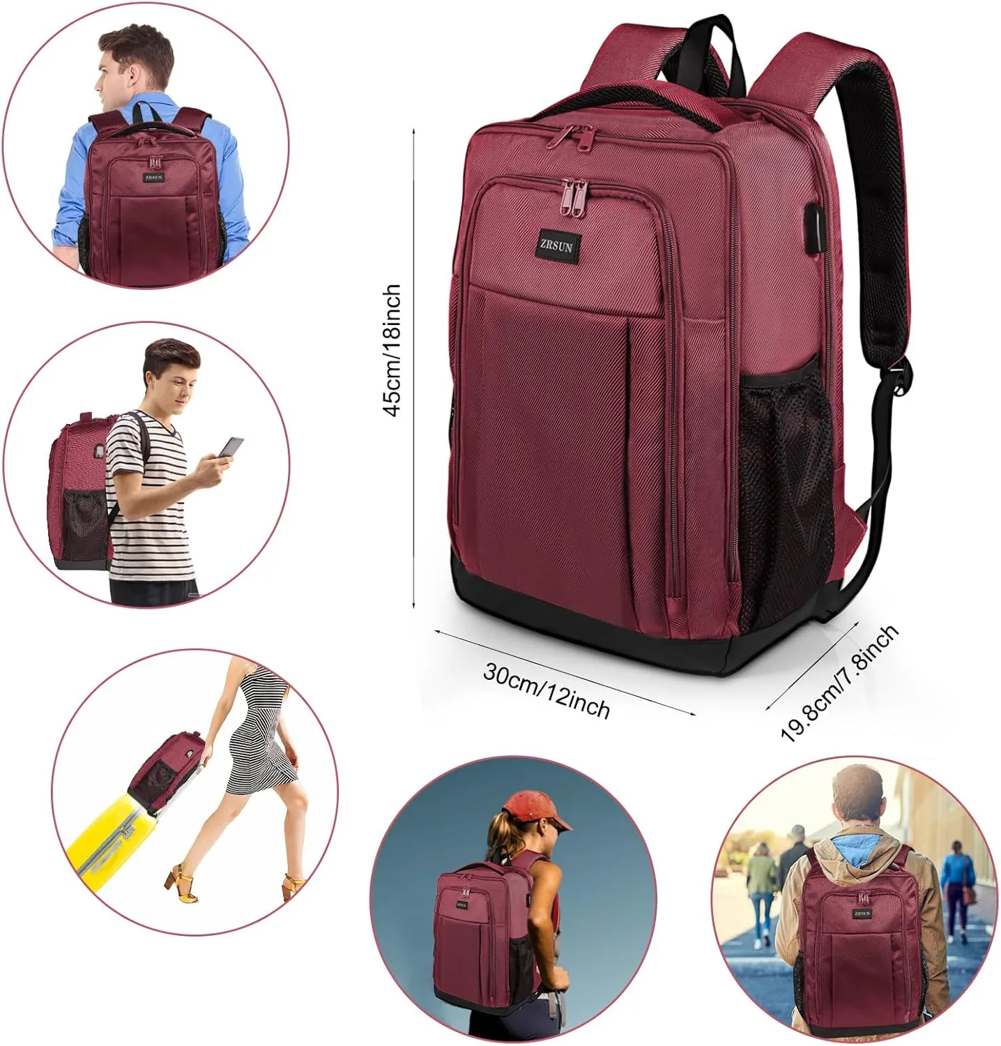 Travel Backpack, Business Anti Theft Slim Sturdy Laptops Backpack with USB Charging Port, Water Resistant College School Laptop Bag for Men & Women Fits 15.6 Inch Notebook (Red)