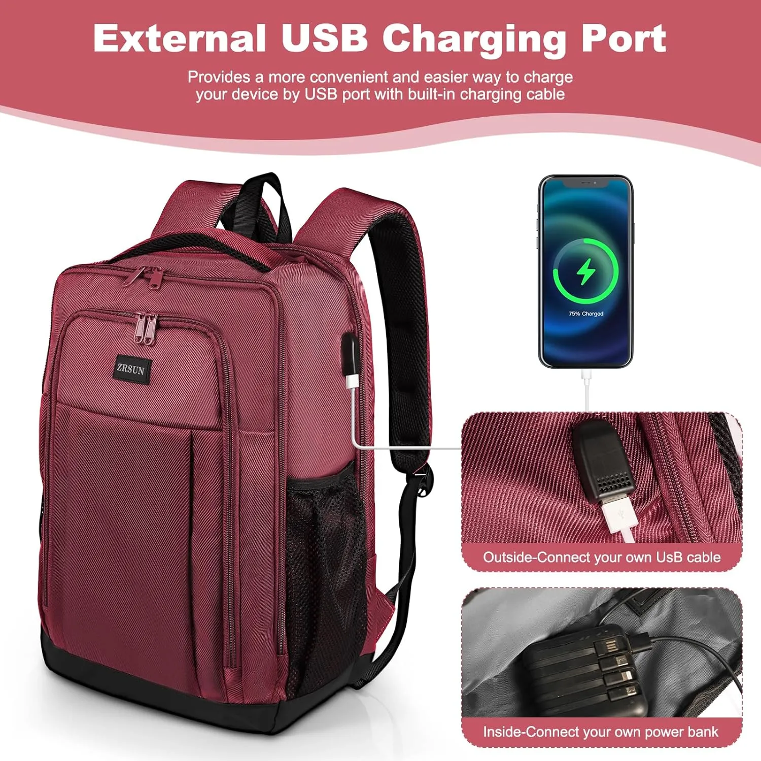 Travel Backpack, Business Anti Theft Slim Sturdy Laptops Backpack with USB Charging Port, Water Resistant College School Laptop Bag for Men & Women Fits 15.6 Inch Notebook (Red)
