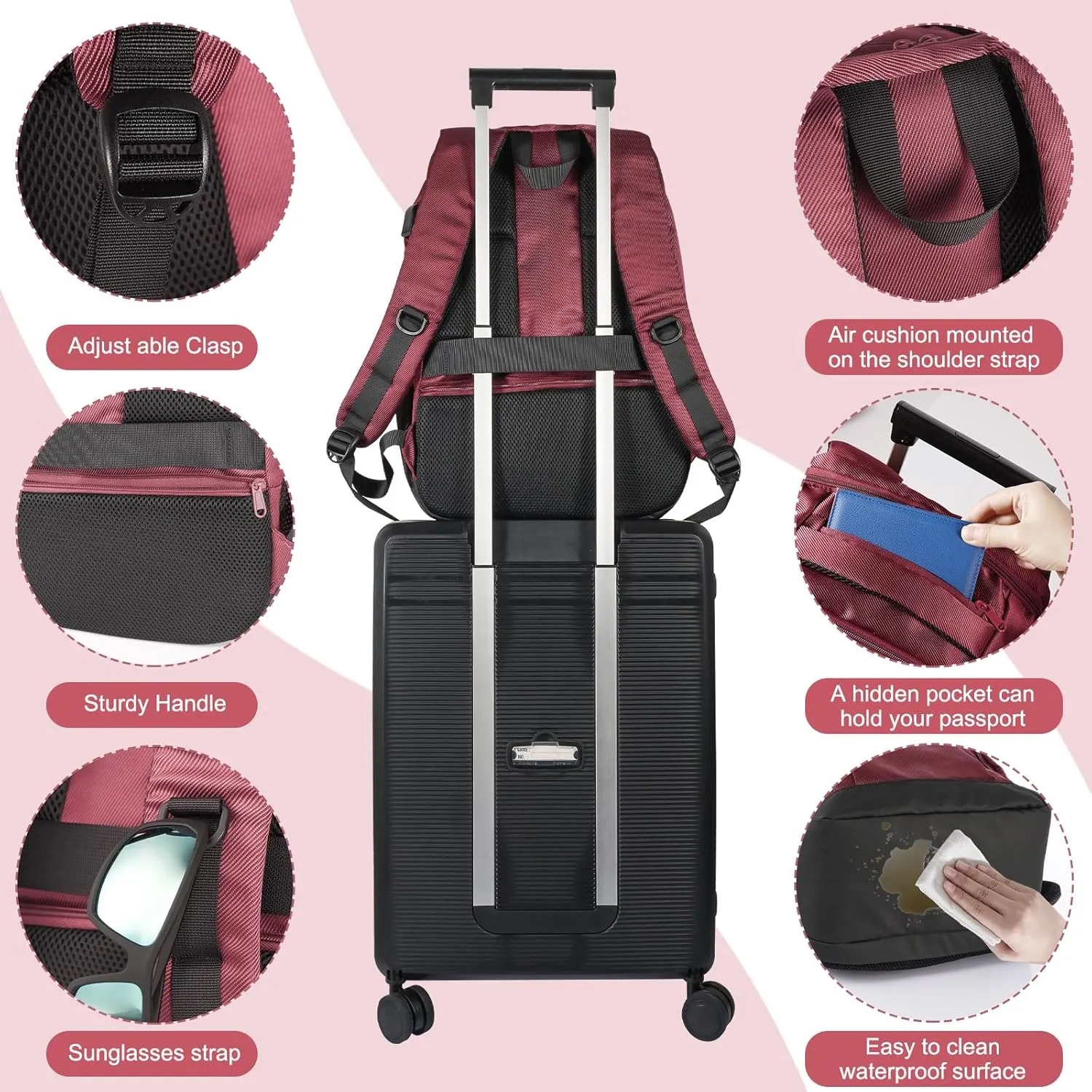Travel Backpack, Business Anti Theft Slim Sturdy Laptops Backpack with USB Charging Port, Water Resistant College School Laptop Bag for Men & Women Fits 15.6 Inch Notebook (Red)