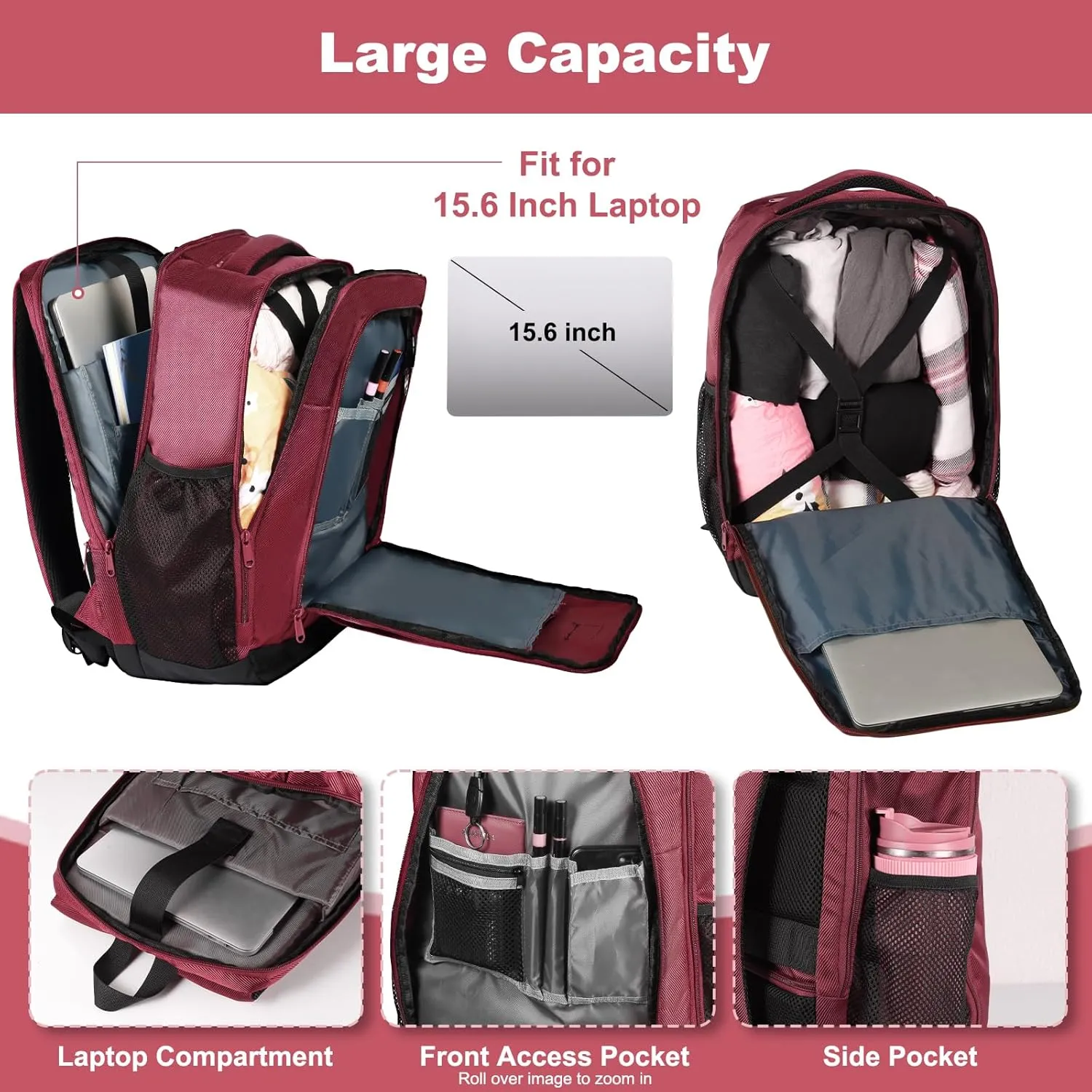 Travel Backpack, Business Anti Theft Slim Sturdy Laptops Backpack with USB Charging Port, Water Resistant College School Laptop Bag for Men & Women Fits 15.6 Inch Notebook (Red)