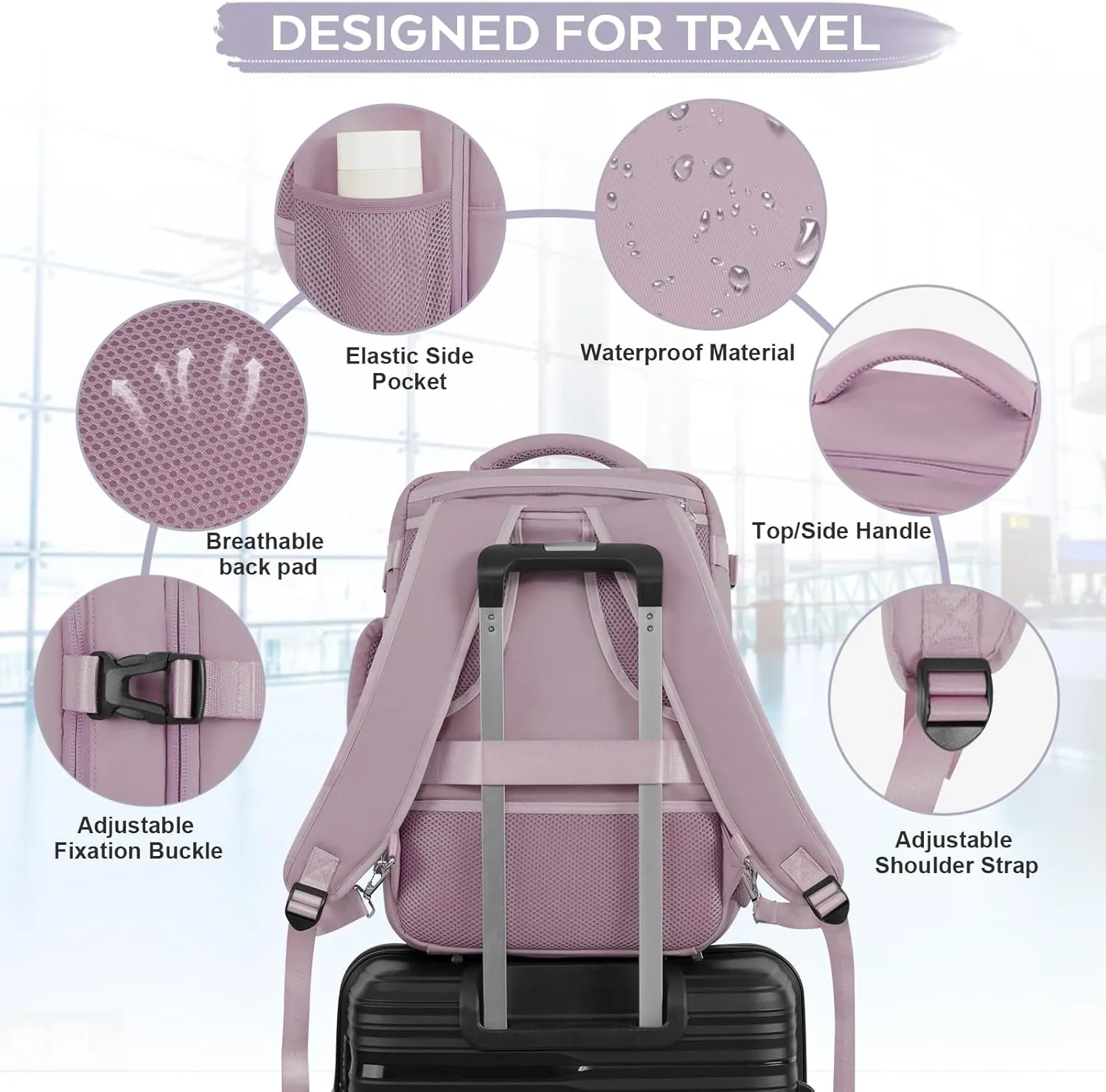 Travel Backpack, Carry On Backpack, Personal Item Bag for Airlines, Lightweight Casual Work College Gym Hiking Daypack Weekender bag, Laptop Backpack, Light Purple