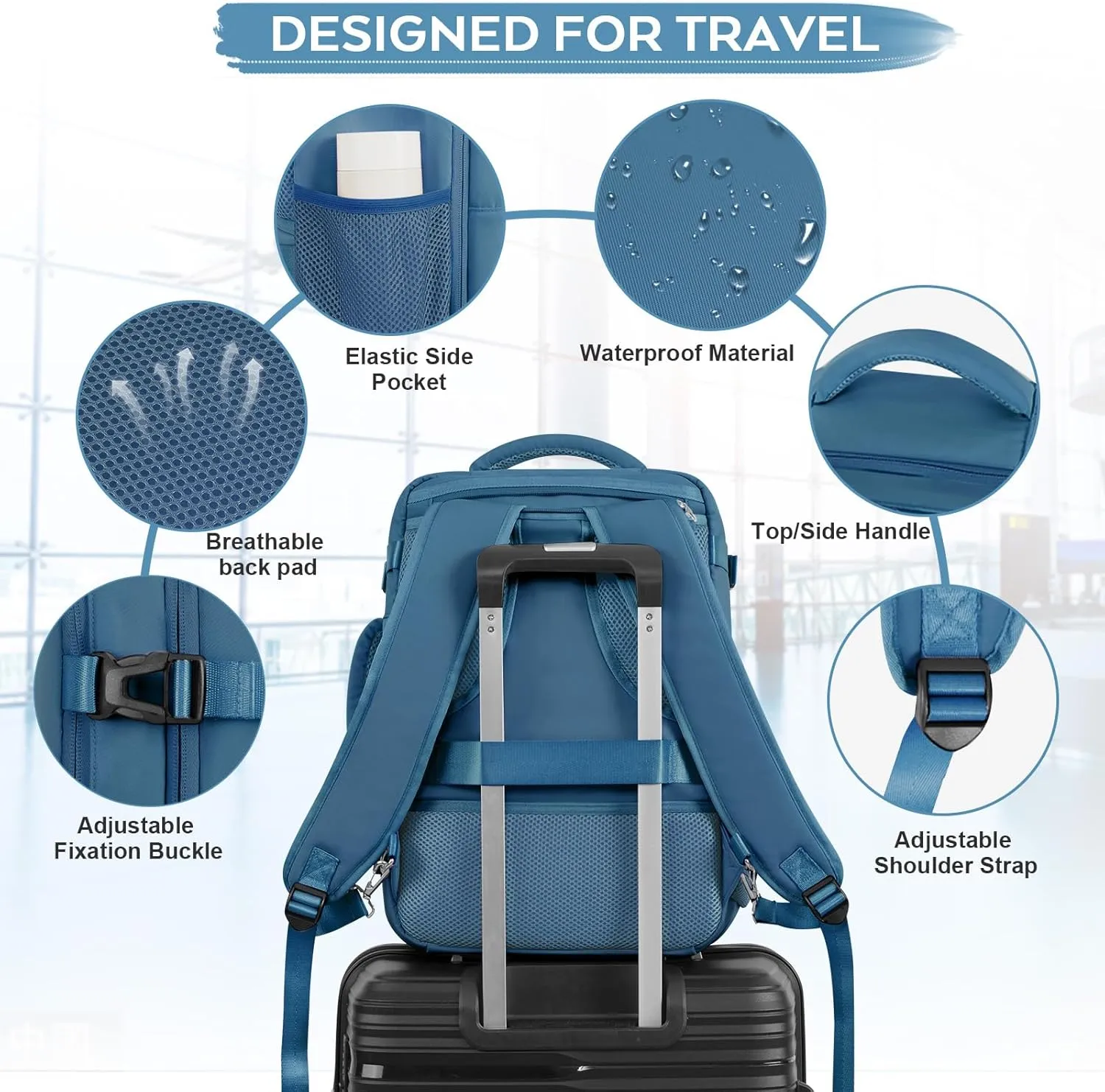 Travel Backpack for Men, Flight Approved Person Item Bag, Carry On Backpack, Lightweight Casual Daypack, College Backpack Fits 16.5 Inch Laptop, Dark blue