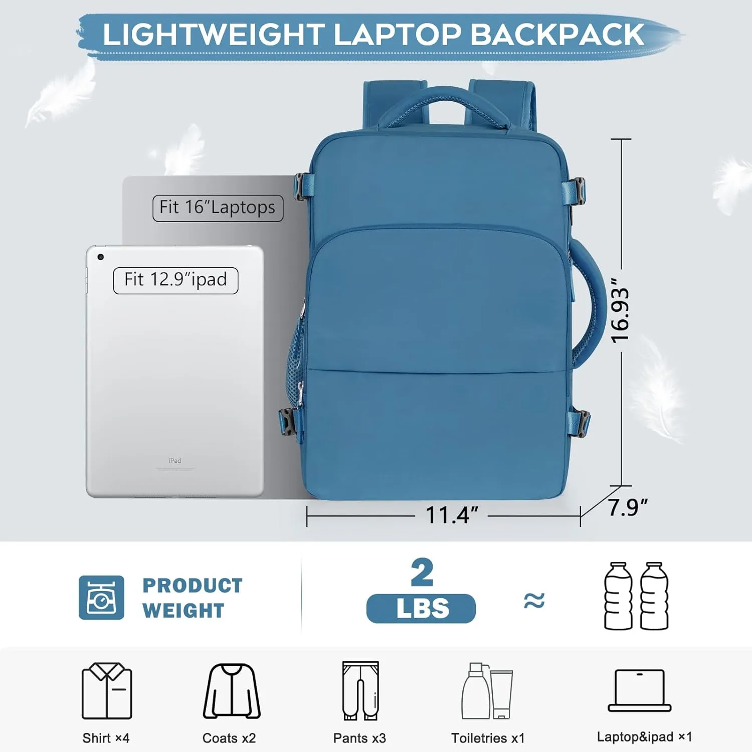 Travel Backpack for Men, Flight Approved Person Item Bag, Carry On Backpack, Lightweight Casual Daypack, College Backpack Fits 16.5 Inch Laptop, Dark blue