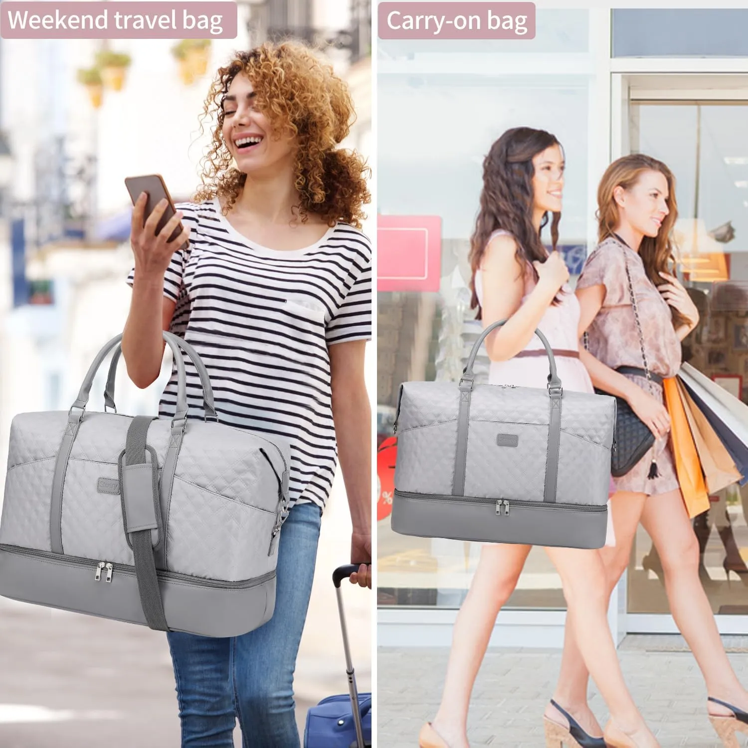 Travel Bag for Women: 21" Large Weekender Bags for Women with Shoe Compartment & Toiletry Bags, 3PCS Overnight Duffel Tote for Carry on Weekend Travel Business Trip Airplane Traveling, Gym