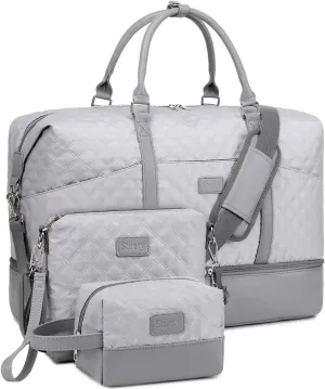 Travel Bag for Women: 21" Large Weekender Bags for Women with Shoe Compartment & Toiletry Bags, 3PCS Overnight Duffel Tote for Carry on Weekend Travel Business Trip Airplane Traveling, Gym