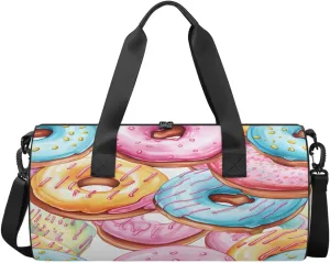 Travel Duffel Bag Donut Sports Gym Bag for Womens Mens, Waterproof Weekend Overnight Bag Lightweight Carry on Bag for Airplanes Yoga Dance Beach Swim Hospital Holdalls,A-401, 17.6x9x9 inch