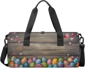 Travel Duffel Bag Easter Egg Wood Sports Gym Bag for Womens Mens, Waterproof Weekend Overnight Bag Lightweight Carry on Bag for Airplanes Yoga Dance Beach Swim Hospital Holdalls,A-2099