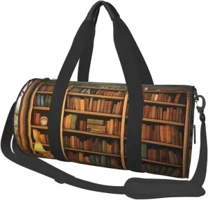 Travel Duffel Bag Foldable Weekender Overnight Bag Retro Bookshelf Sports Tote Gym Bag Large Capacity Lightweight Carry On Luggage Bag for Men Women