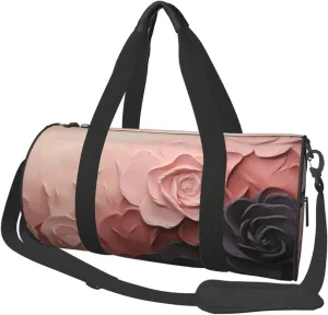 Travel Duffel Bag Foldable Weekender Overnight Bag Rose Color Blush and Black Sports Tote Gym Bags Large Capacity Lightweight Carry On Luggage Bags for Men Women