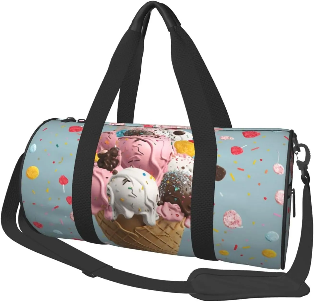 Travel Duffel Bag Foldable Weekender Overnight Bag Sweet Ice Cream Sports Tote Gym Bags Large Capacity Lightweight Carry On Luggage Bags for Men Women