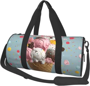 Travel Duffel Bag Foldable Weekender Overnight Bag Sweet Ice Cream Sports Tote Gym Bags Large Capacity Lightweight Carry On Luggage Bags for Men Women