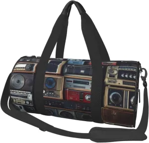 Travel Duffel Bag Foldable Weekender Overnight Bag Vintage Wall of Radio Boombox Sports Tote Gym Bags Large Capacity Lightweight Carry On Luggage Bags for Men Women