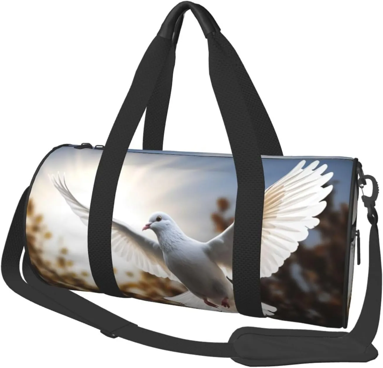 Travel Duffel Bag Foldable Weekender Overnight Bags White Dove Flying in the Sun Sports Tote Gym Bag Large Capacity Lightweight Carry On Luggage Bags for Men Women