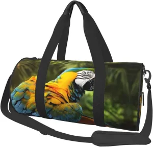 Travel Duffel Bag Foldable Weekender Overnight Bags Yellow wings blue parrot Sports Tote Gym Bag Large Capacity Lightweight Carry On Luggage Bags for Men Women