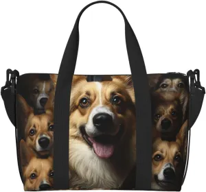 Travel Duffel Bag for Women Men Weekender Bags Sports Gym Bag Corgi Pictures Travel Bag Carry on Overnight Bag Waterproof Luggage Bag with Shoulder Strap