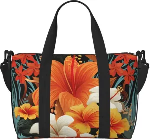 Travel Duffel Bag for Women Men Weekender Bags Sports Gym Bag Flowers and Hawaiian tribal patterns Travel Bag Carry on Overnight Bag Waterproof Luggage Bag with Shoulder Strap