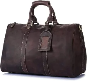 Travel Duffel Bag, Leather Duffel Bag Overnight Weekender Bag Gym Bag for Men Women (Brown 43x22x29cm)
