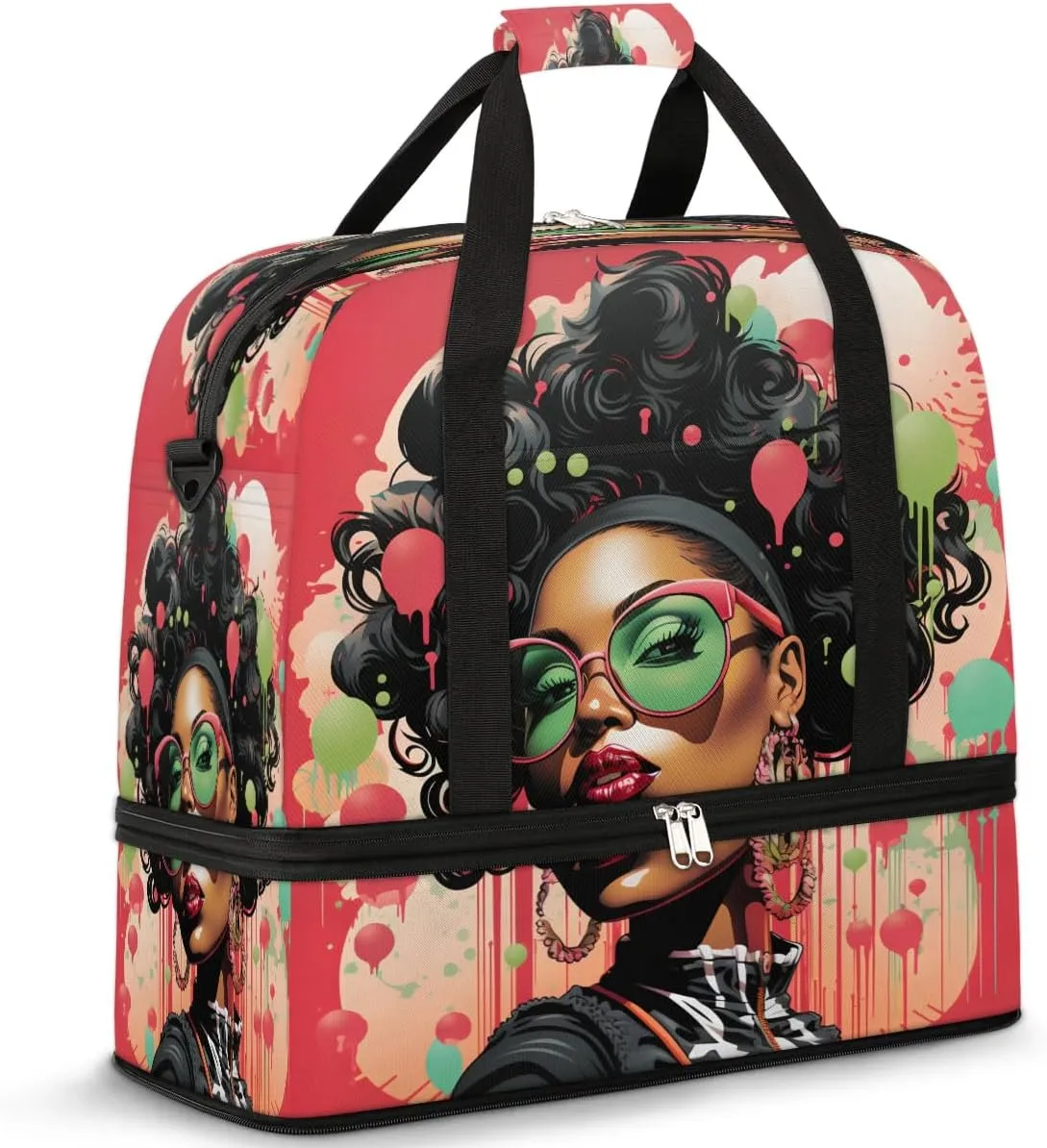 Travel Duffel Bags African Girl Prints Foldable Weekender Bags for Women with Shoes Compartment Waterproof & Tear Resistant Carry on Overnight Luggage Duffel Bag Shoulder Sports Tote Bag,A-907