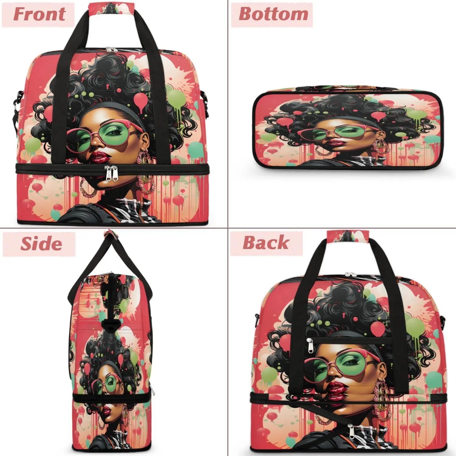 Travel Duffel Bags African Girl Prints Foldable Weekender Bags for Women with Shoes Compartment Waterproof & Tear Resistant Carry on Overnight Luggage Duffel Bag Shoulder Sports Tote Bag,A-907