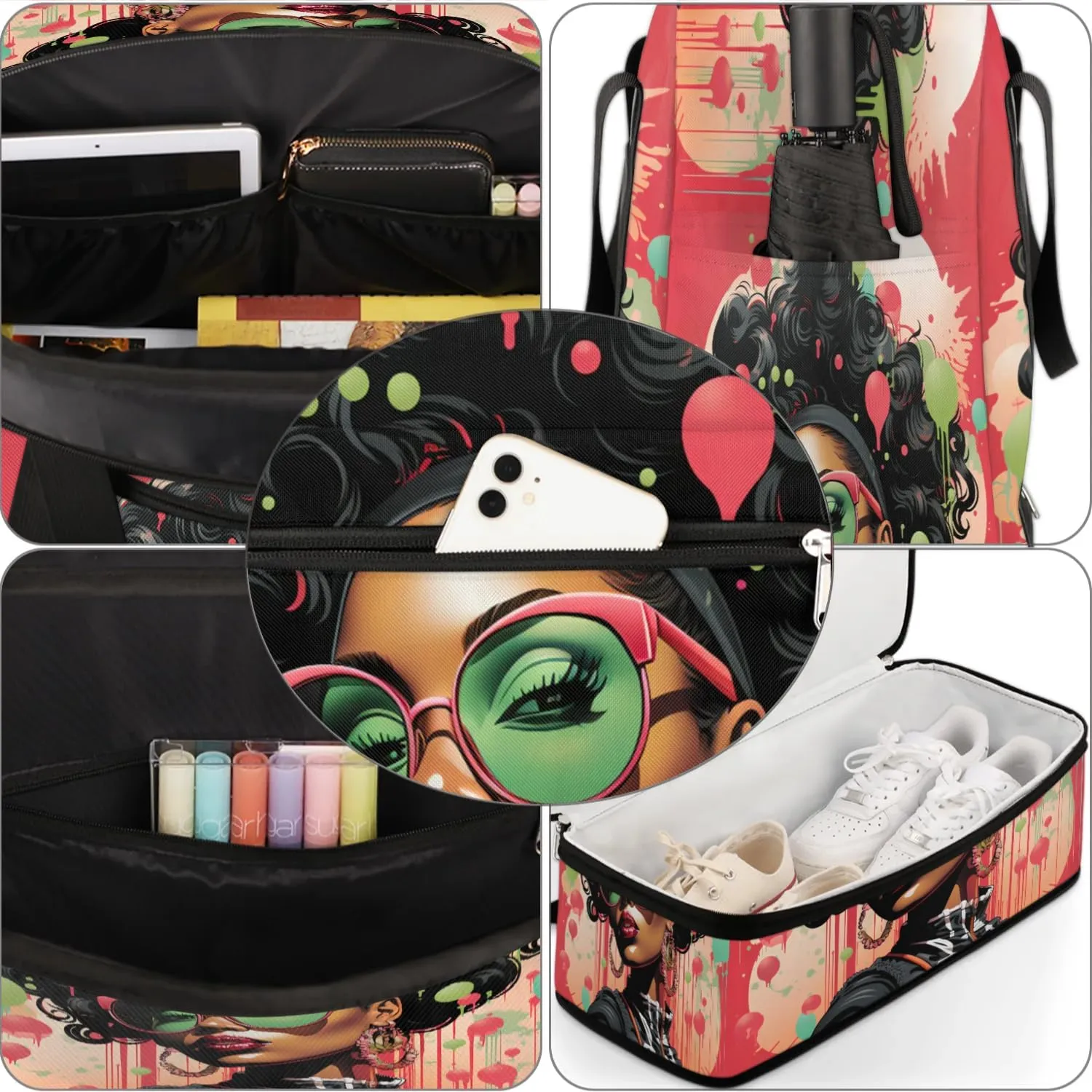 Travel Duffel Bags African Girl Prints Foldable Weekender Bags for Women with Shoes Compartment Waterproof & Tear Resistant Carry on Overnight Luggage Duffel Bag Shoulder Sports Tote Bag,A-907