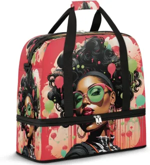 Travel Duffel Bags African Girl Prints Foldable Weekender Bags for Women with Shoes Compartment Waterproof & Tear Resistant Carry on Overnight Luggage Duffel Bag Shoulder Sports Tote Bag,A-907