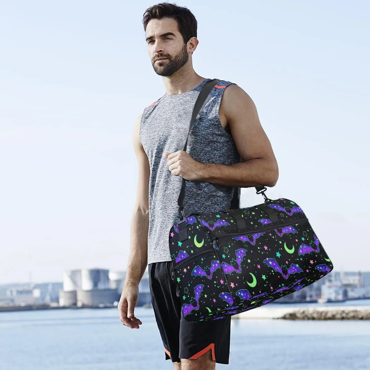 Travel Duffel Bags Stars Bats Sports Duffel Bag Gym Bag Travel Luggage Overnight Bags for Men Women Duffel Bags with Adjustable Strap for Traveling