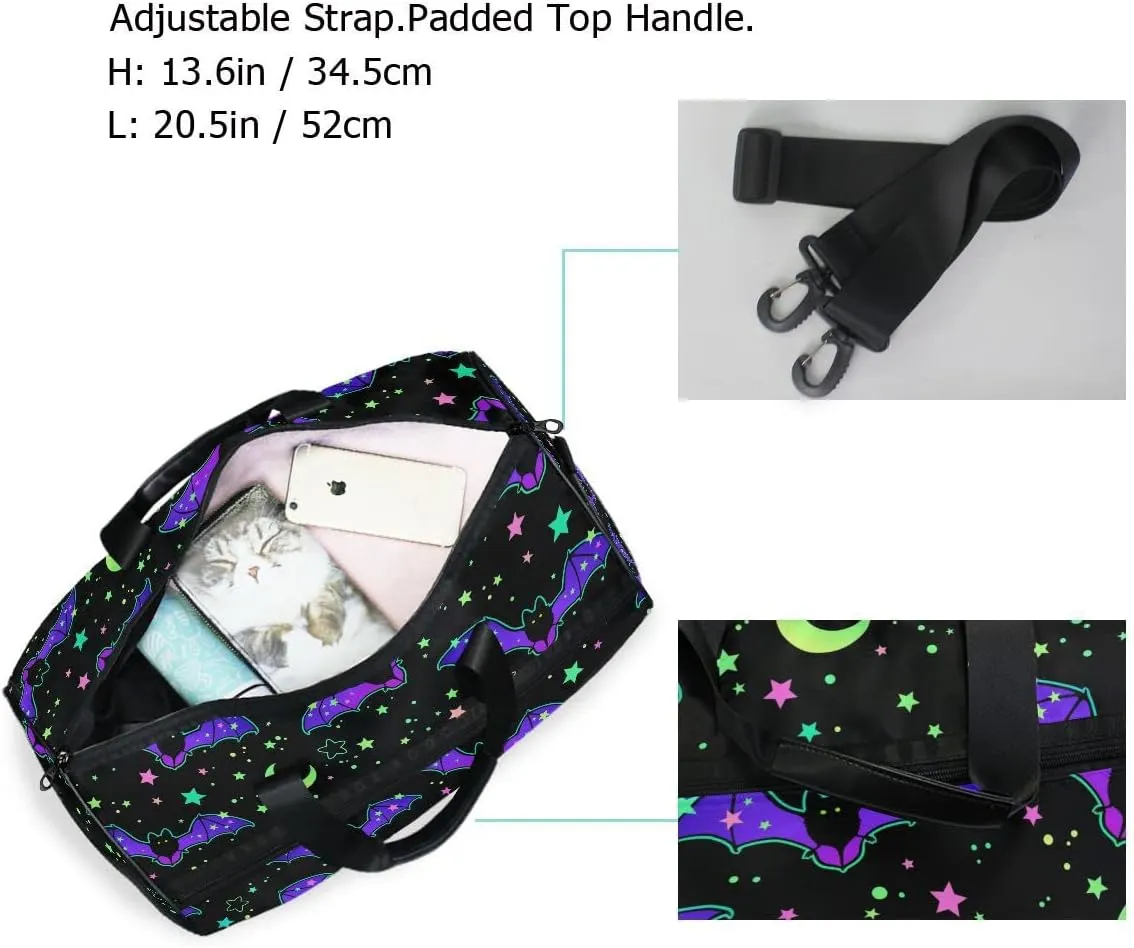 Travel Duffel Bags Stars Bats Sports Duffel Bag Gym Bag Travel Luggage Overnight Bags for Men Women Duffel Bags with Adjustable Strap for Traveling