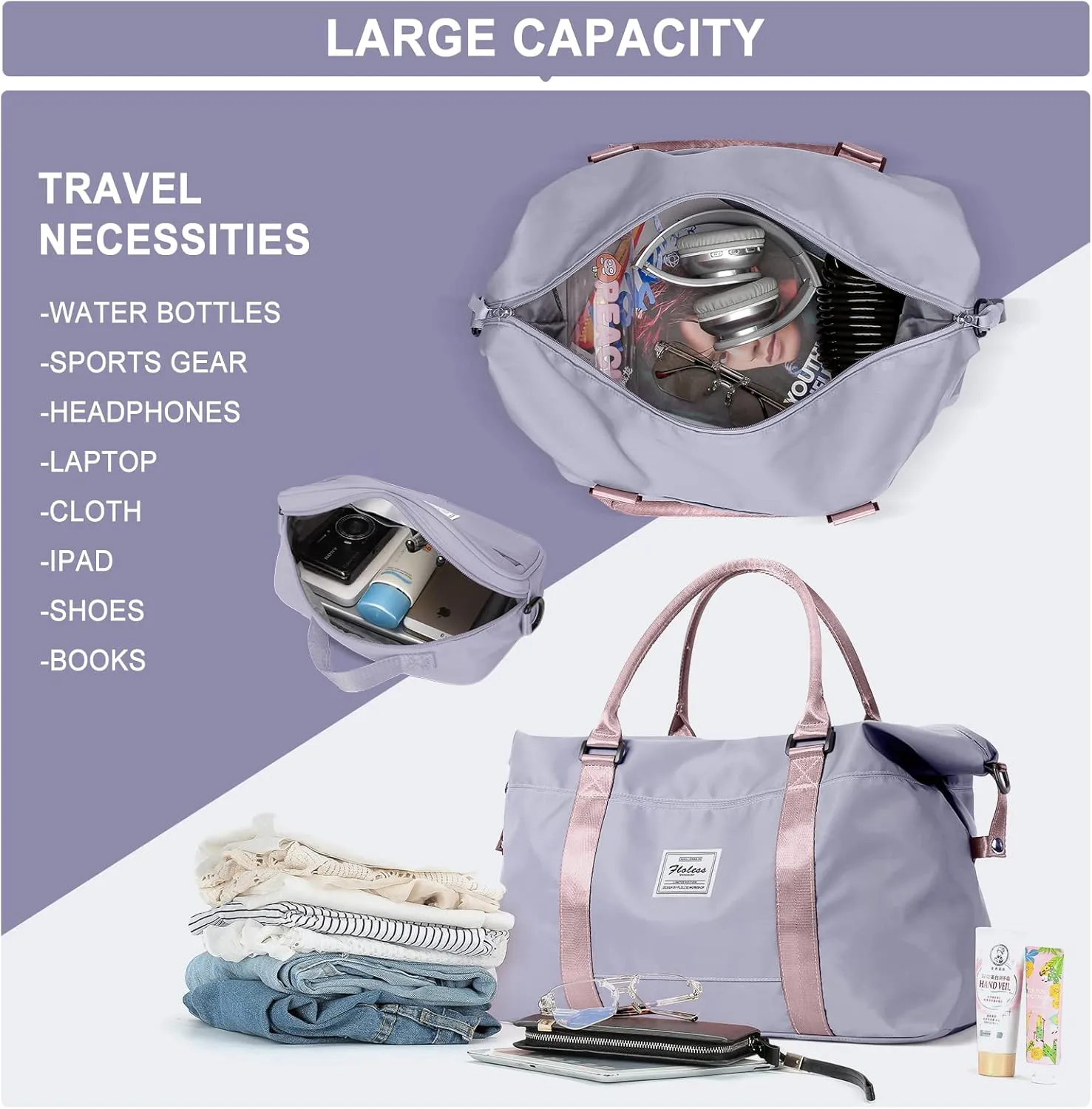 Travel Duffel Bag,Sports Tote Gym Bag,Shoulder Weekender Overnight Bag for Women