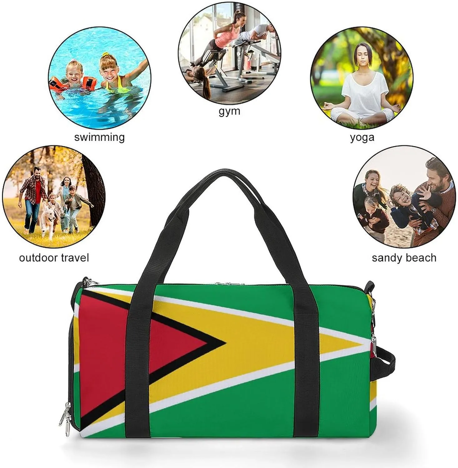 Travel Duffel with Guyana Flag for Boys Girls Waterproof Shoe Compartment